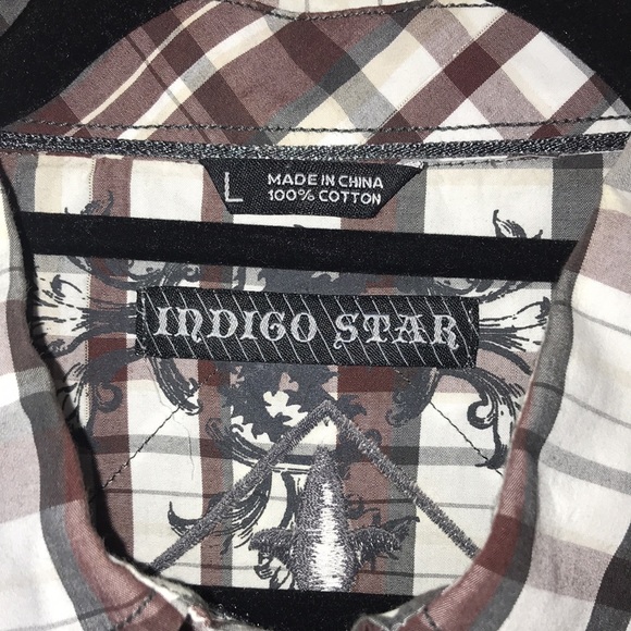 Men's Indigo Star Shirt Embellished Short Sleeve - Picture 2 of 9